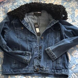 Fashion Nova Kids Dark Blue Jean Jacket with Black Collar